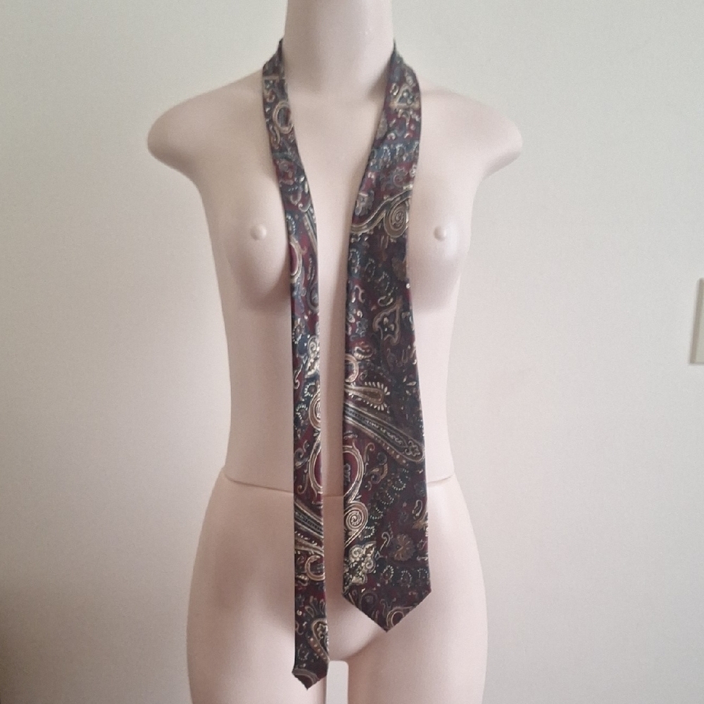 Architect 100% Silk Paisley Necktie Made in Italy | Vintage Burgundy & Blue - Picture 3 of 8